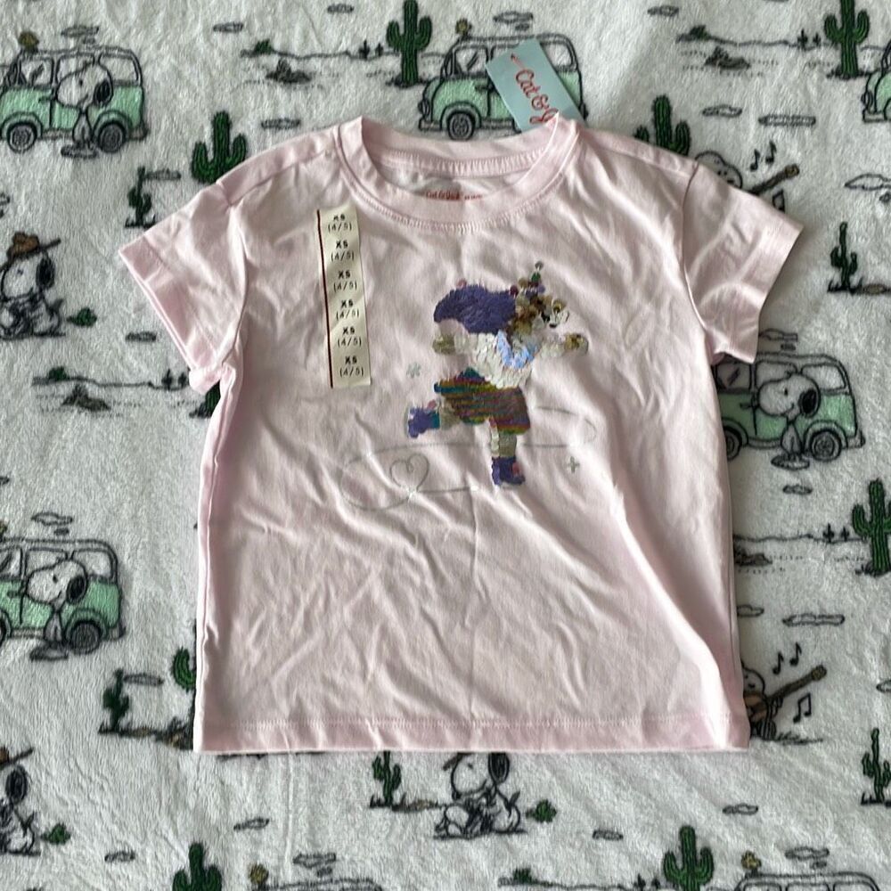 Cat & jack sequin skating unicorn short sleeve light pink t shirt size XS 4/5 ne